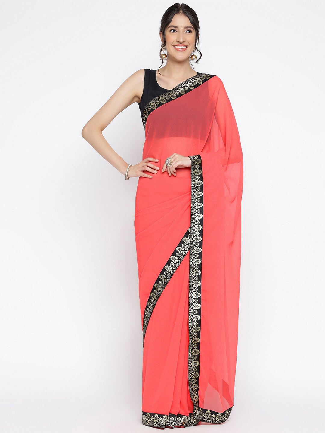 

Ambuja International Zari Pure Georgette Saree, Pink