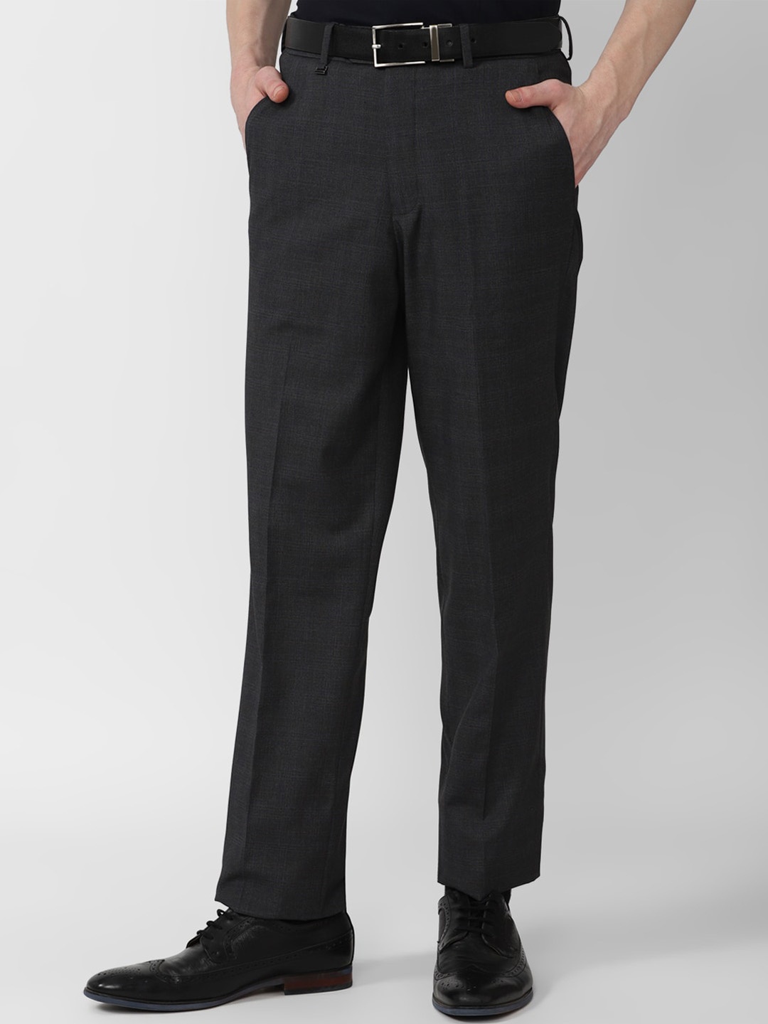 

Van Heusen Men Checked Formal Trousers, Grey
