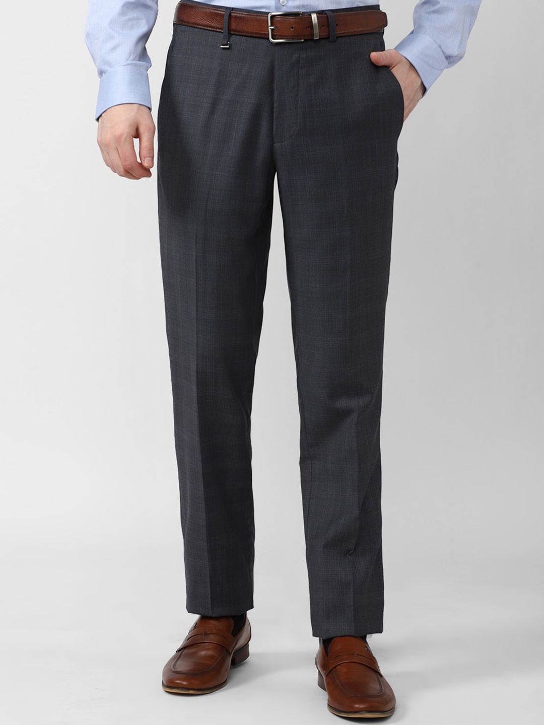 

Van Heusen Men Checked Slim Fit Formal Trousers, Grey