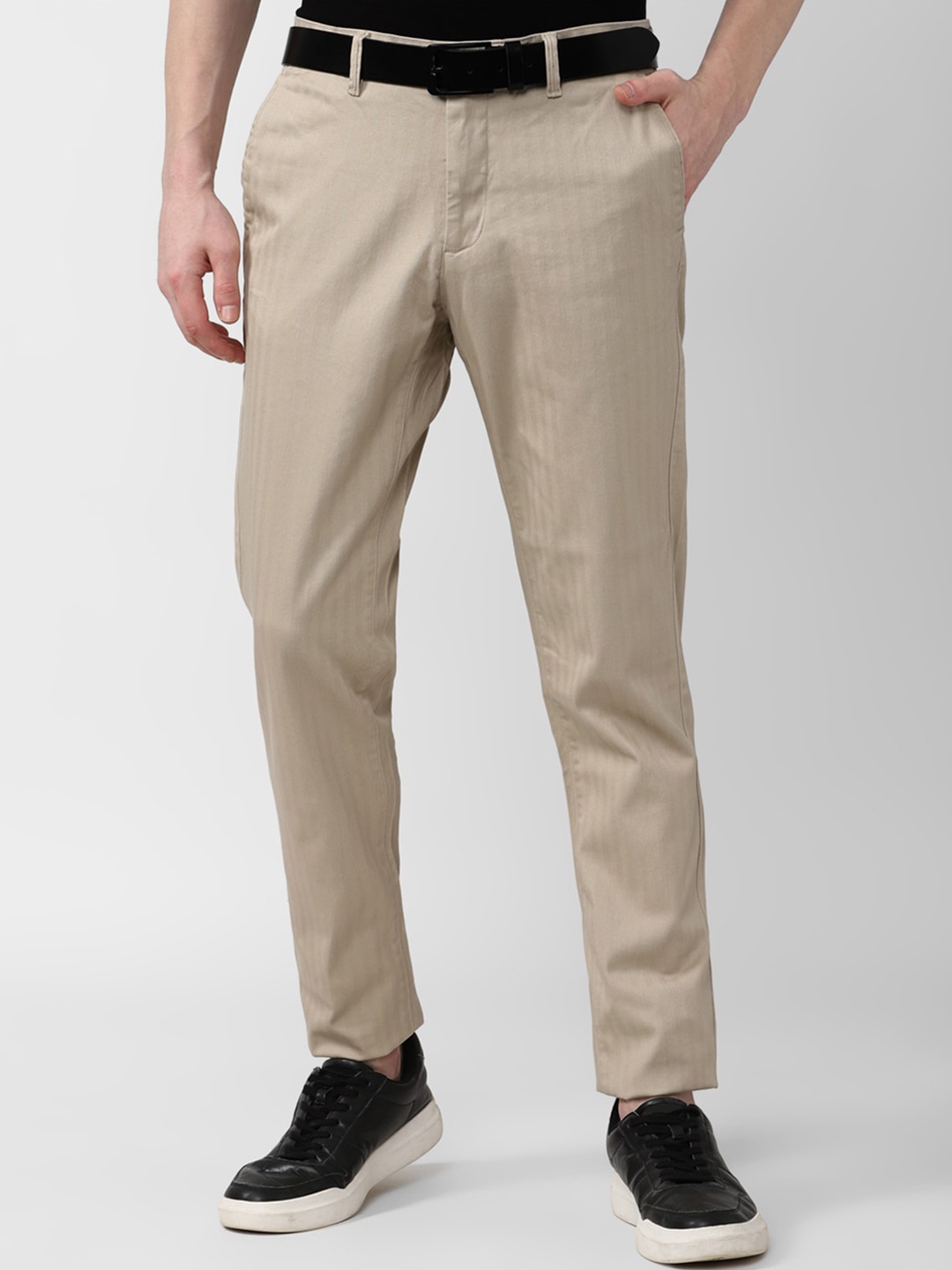 

Van Heusen Sport Men Self Design Slim Fit Trousers, Beige