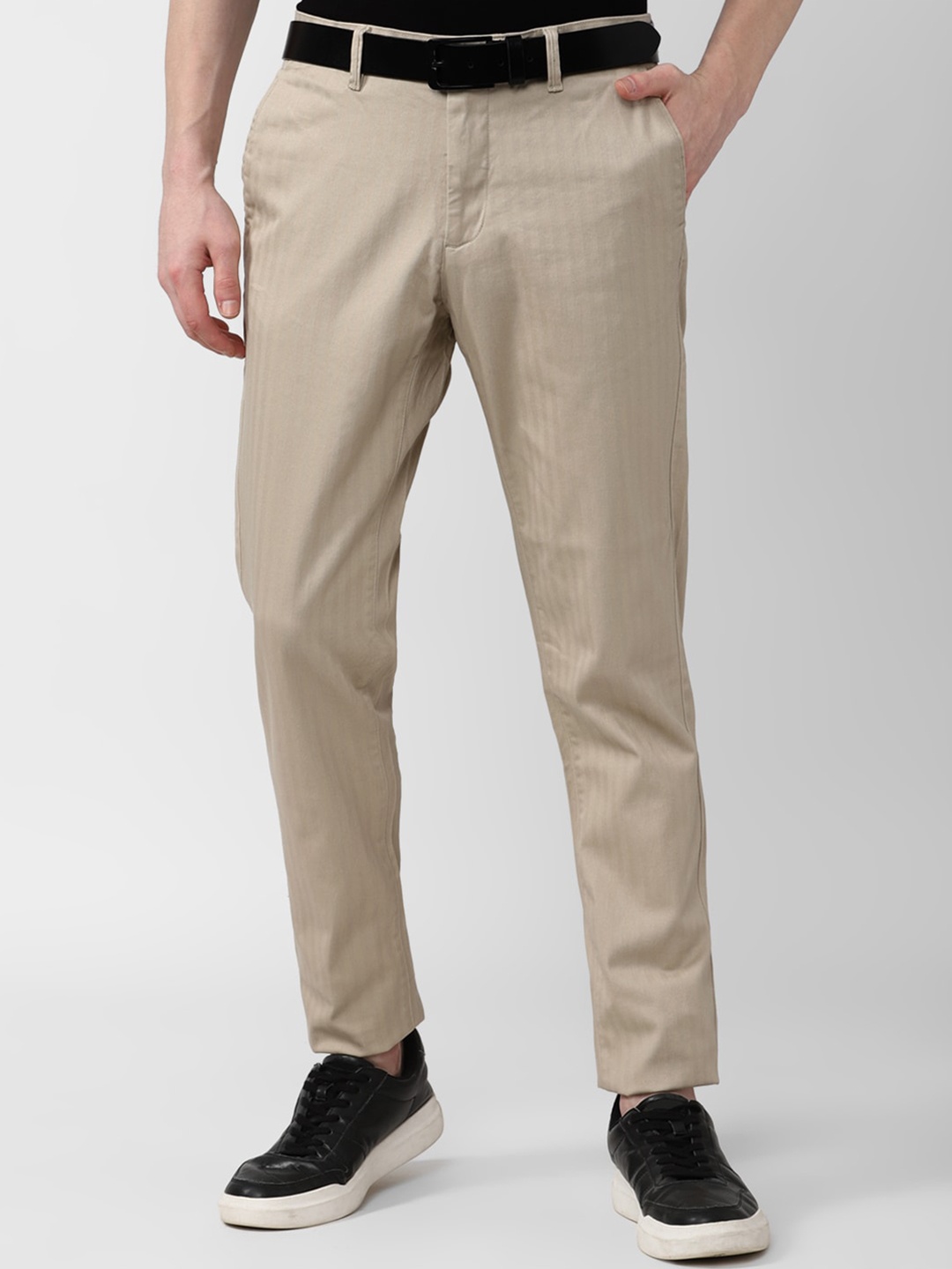 

Van Heusen Sport Men Self Design Slim Fit Trousers, Beige
