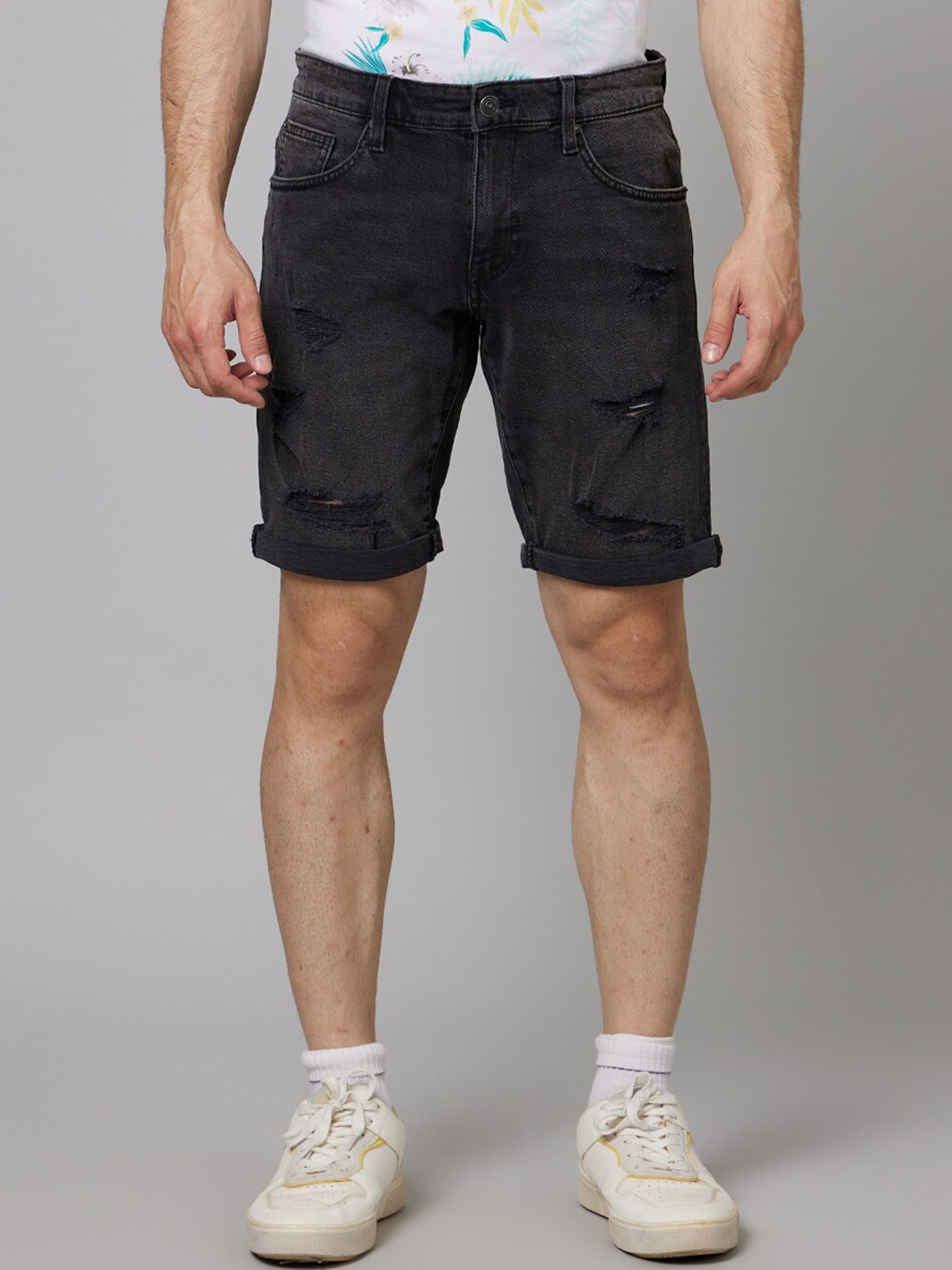

Celio Men Distressed Cotton Denim Shorts, Black