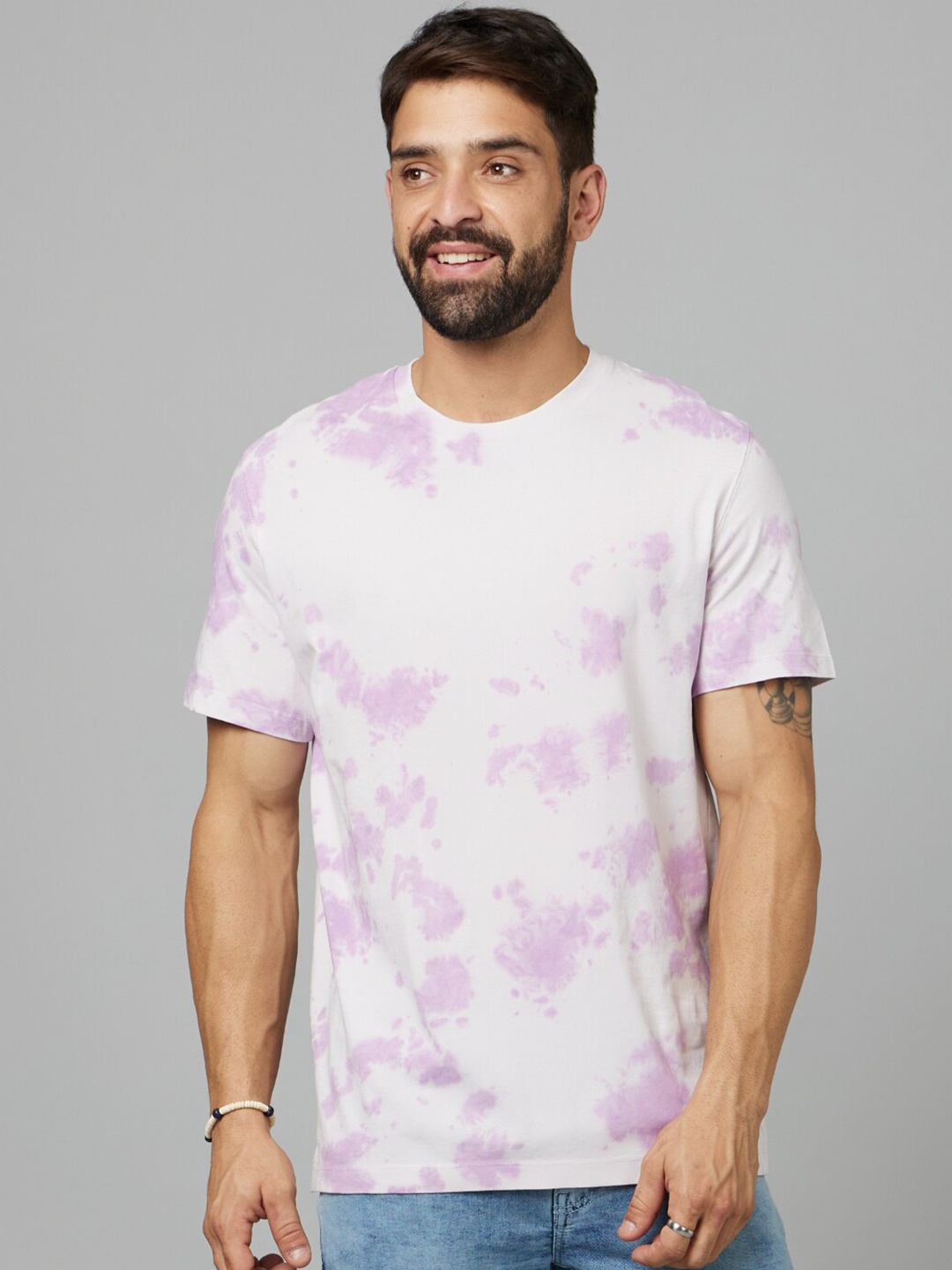 

Celio Men Tie and Dye Round Neck Cotton T-shirt, White