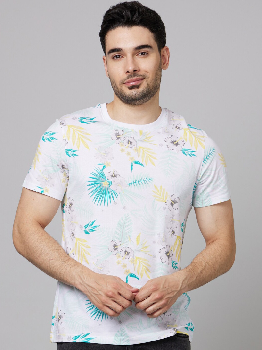 

Celio Men Printed Tropical Cotton T-shirt, White