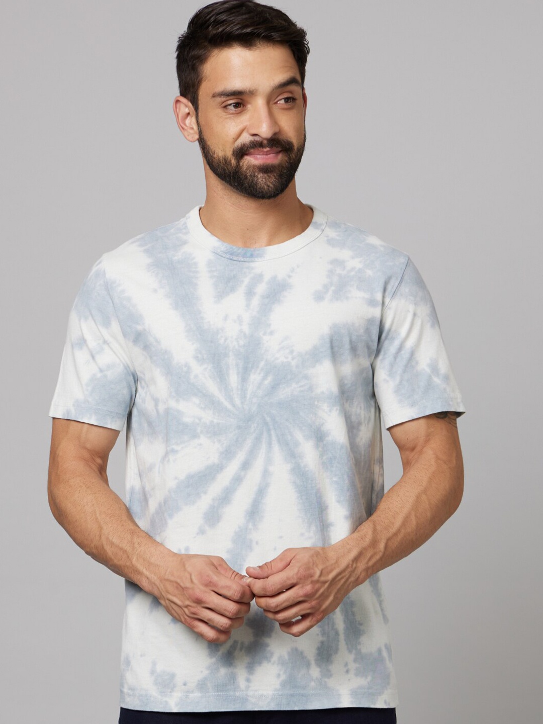 

Celio Men Tie and Dye Round Neck Cotton T-shirt, Off white