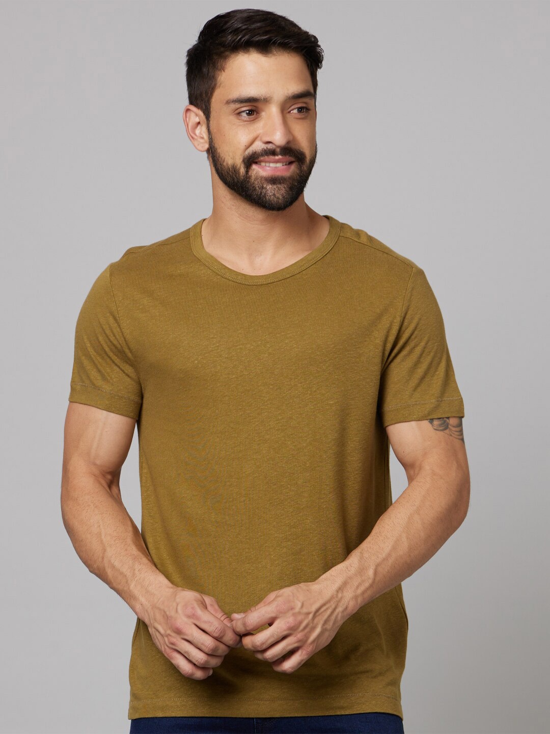 

Celio Round Neck Cotton T-shirt, Khaki