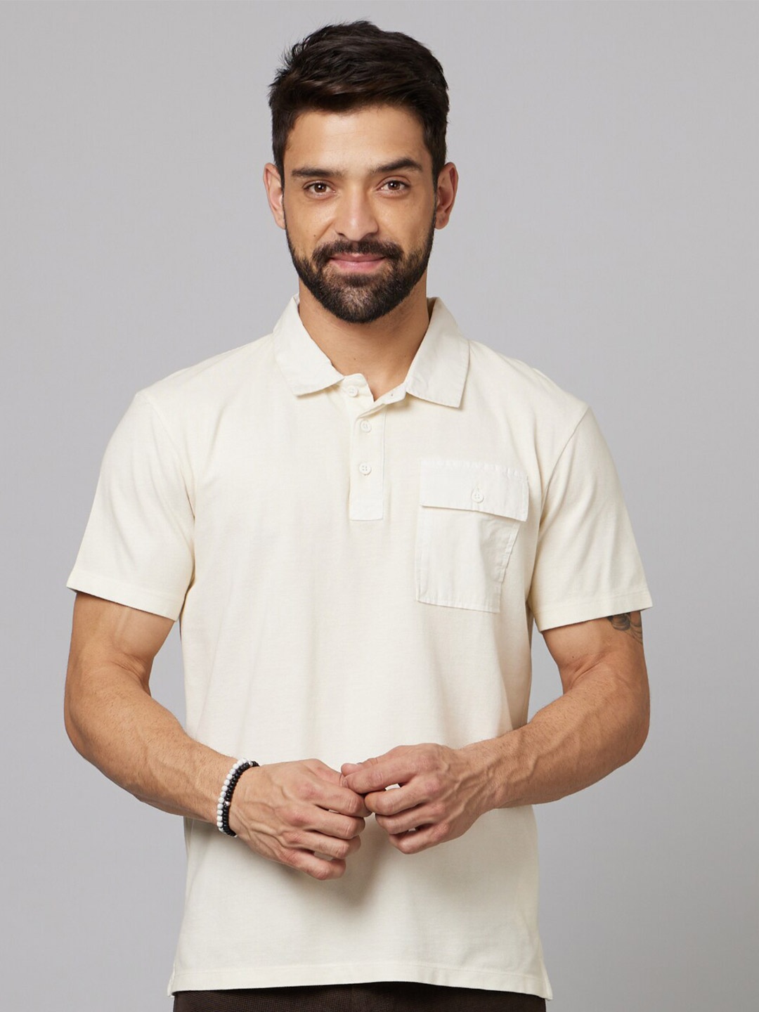 

Celio Polo Collar Cotton T-shirt, Cream