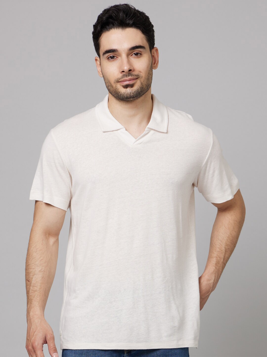 

Celio Polo Collar Cotton T-Shirt, Off white