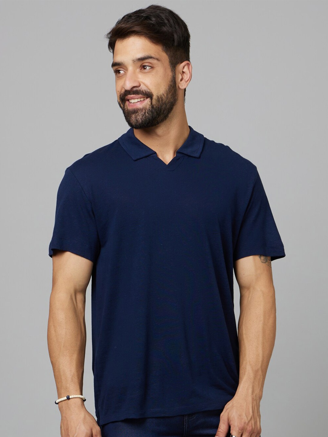 

Celio Polo Collar Linen T-shirt, Navy blue