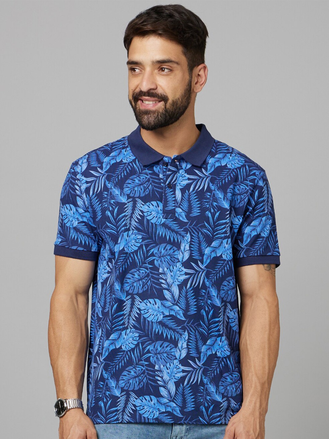 

Celio Polo Collar Printed T-shirt, Blue