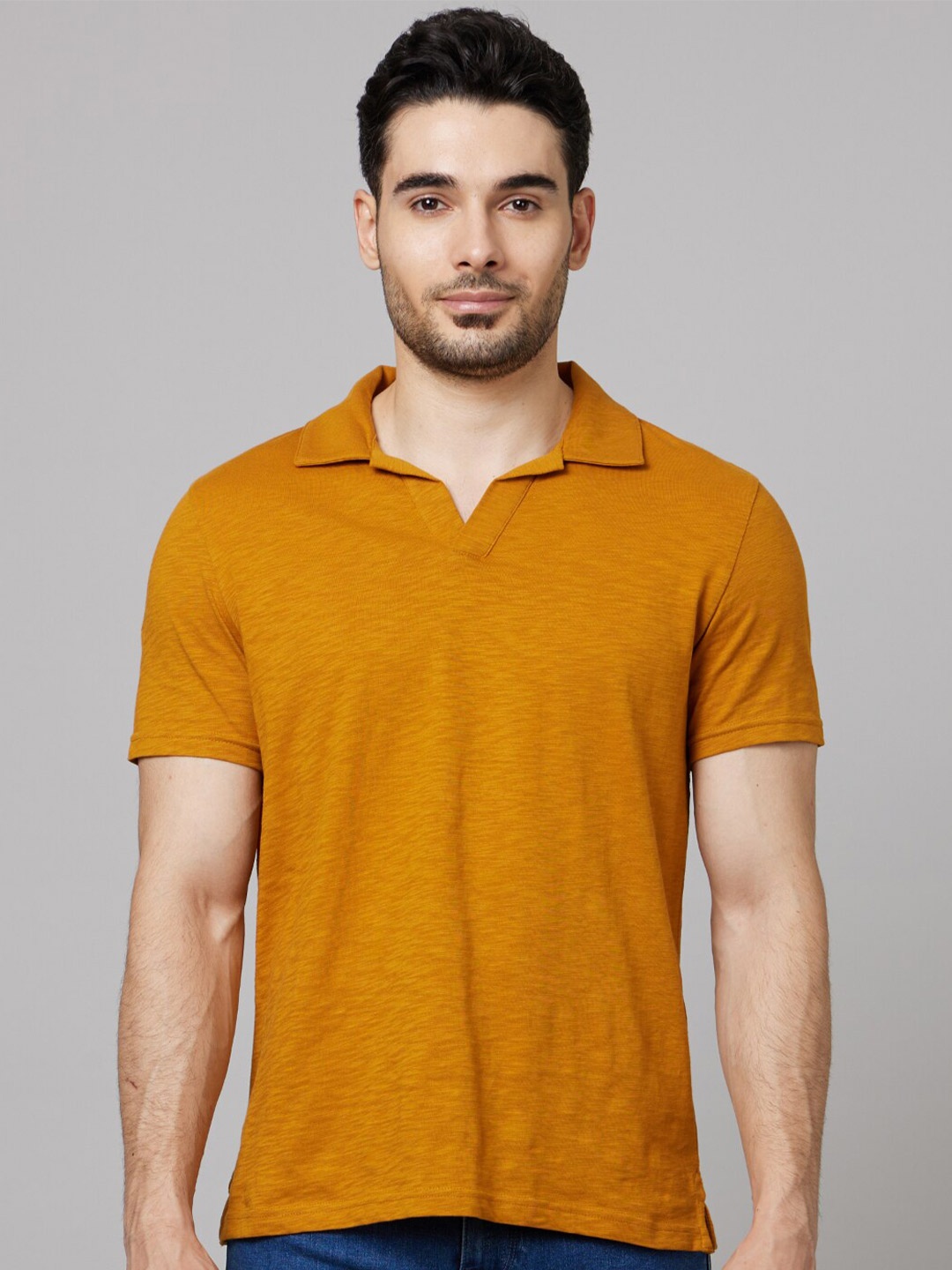 

Celio Regular Fit Polo Collar Cotton T-Shirt, Mustard