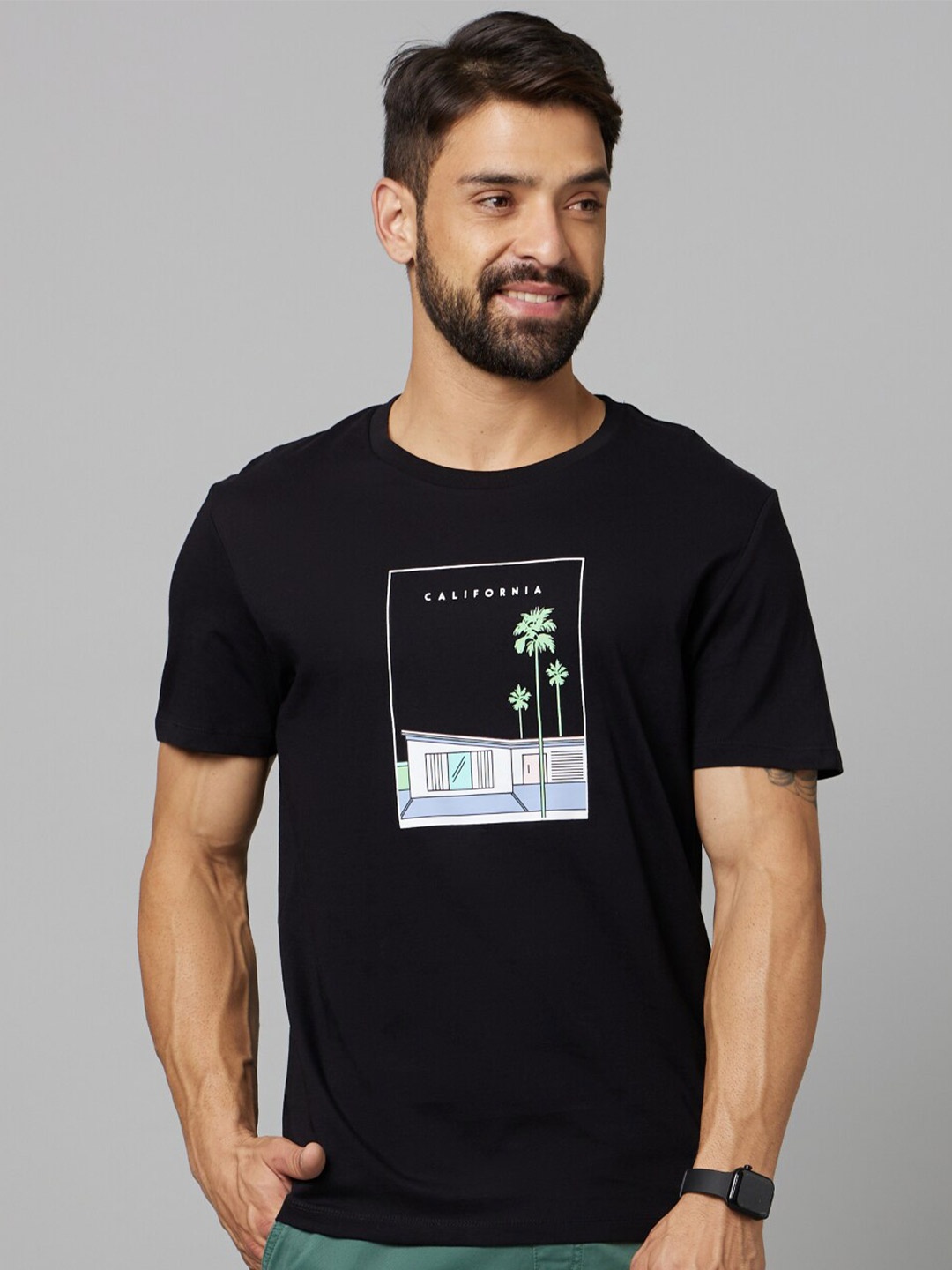 

Celio Typography Printed Cotton T-shirt, Black