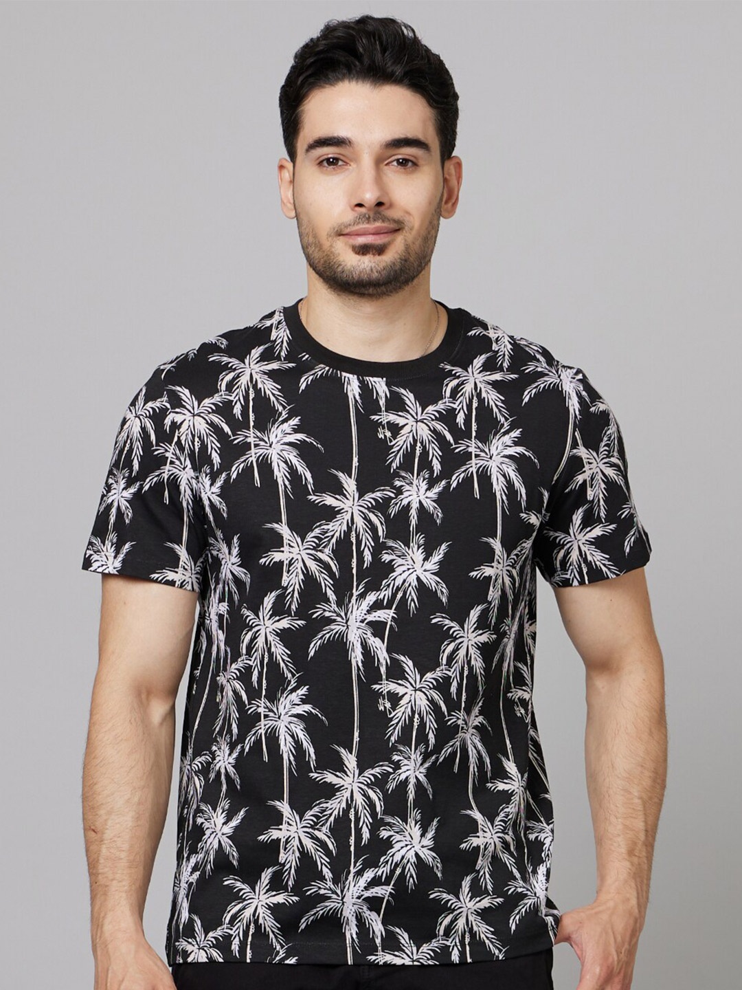 

Celio Floral Printed Round Neck Cotton T-shirt, Black