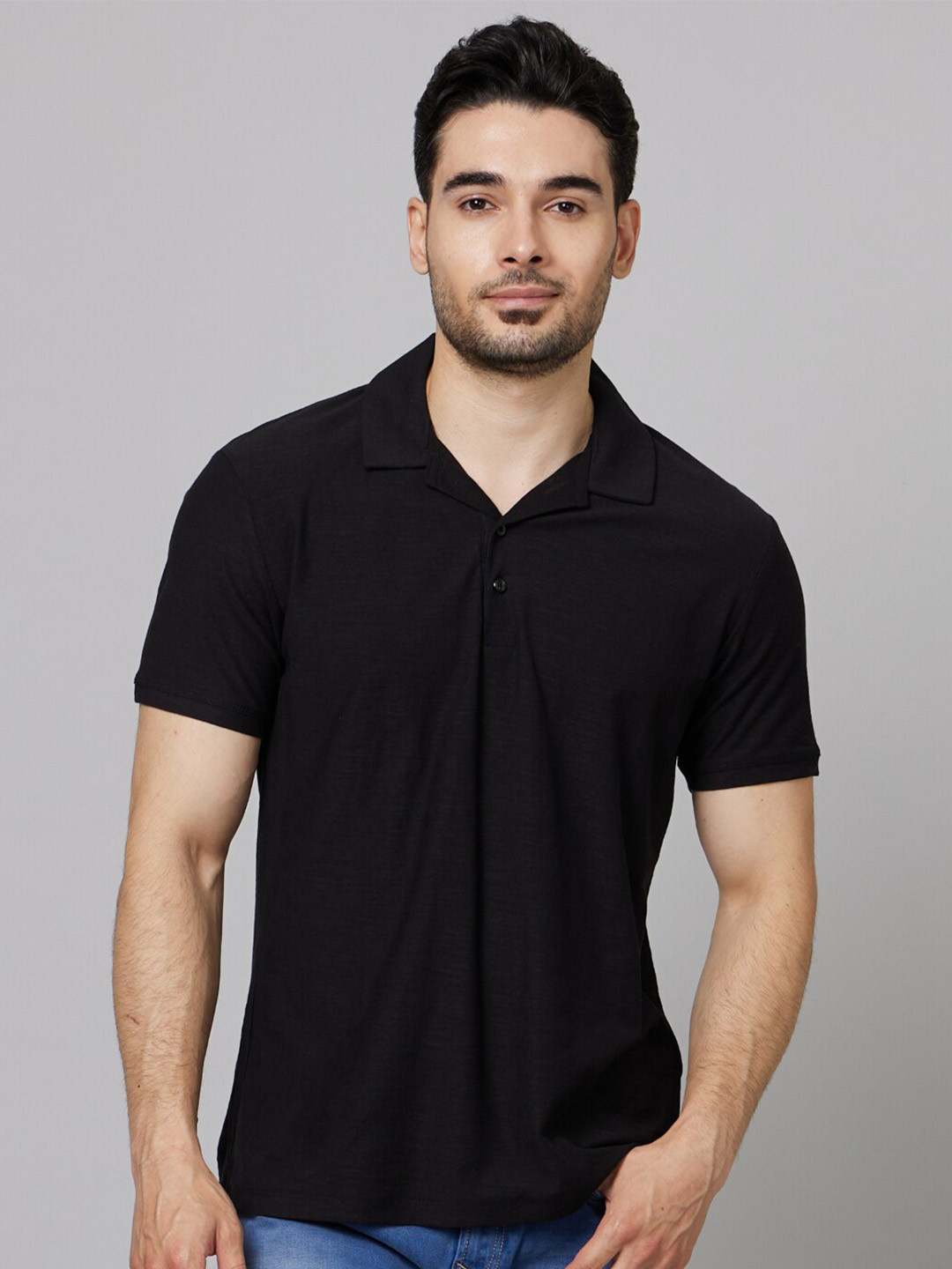 

Celio Regular Fit Polo Collar Cotton T-shirt, Black