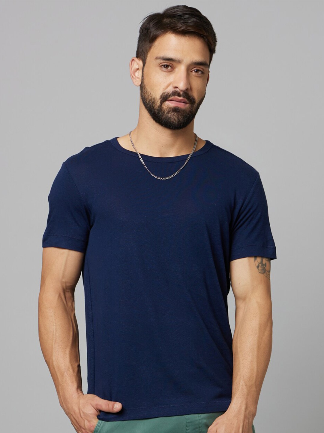 

Celio Round Neck Cotton T-shirt, Navy blue