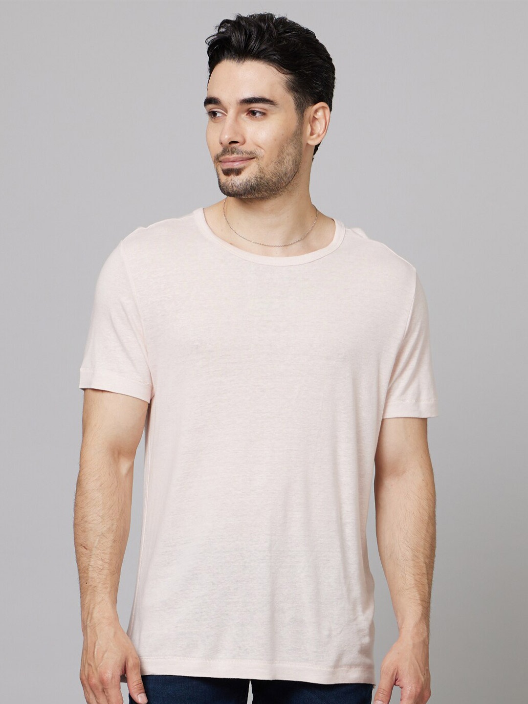 

Celio Round Neck Cotton T-shirt, Beige