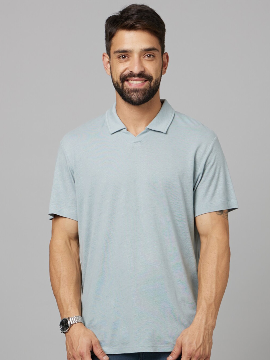 

Celio Polo Collar Linen T-shirt, Blue