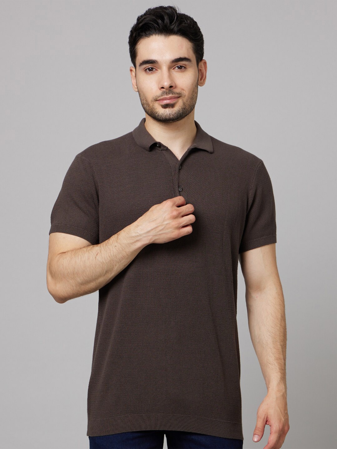 

Celio Polo Collar Cotton T-Shirt, Brown