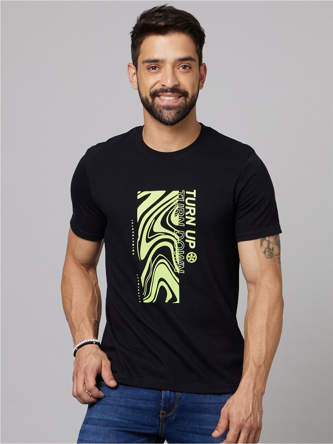 

Celio Typography Printed Round Neck Cotton T-shirt, Black