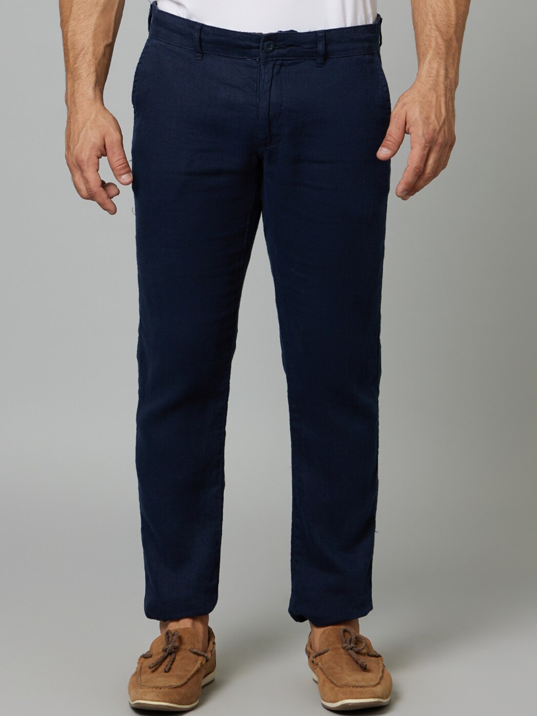 

Celio Men Mid-Rise Slim Fit Linen Trousers, Navy blue