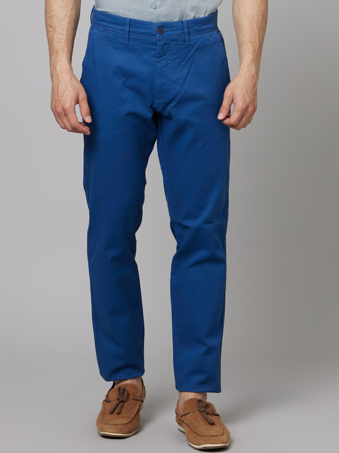 

Celio Men Cotton Mid-Rise Slim Fit Chinos Trousers, Blue