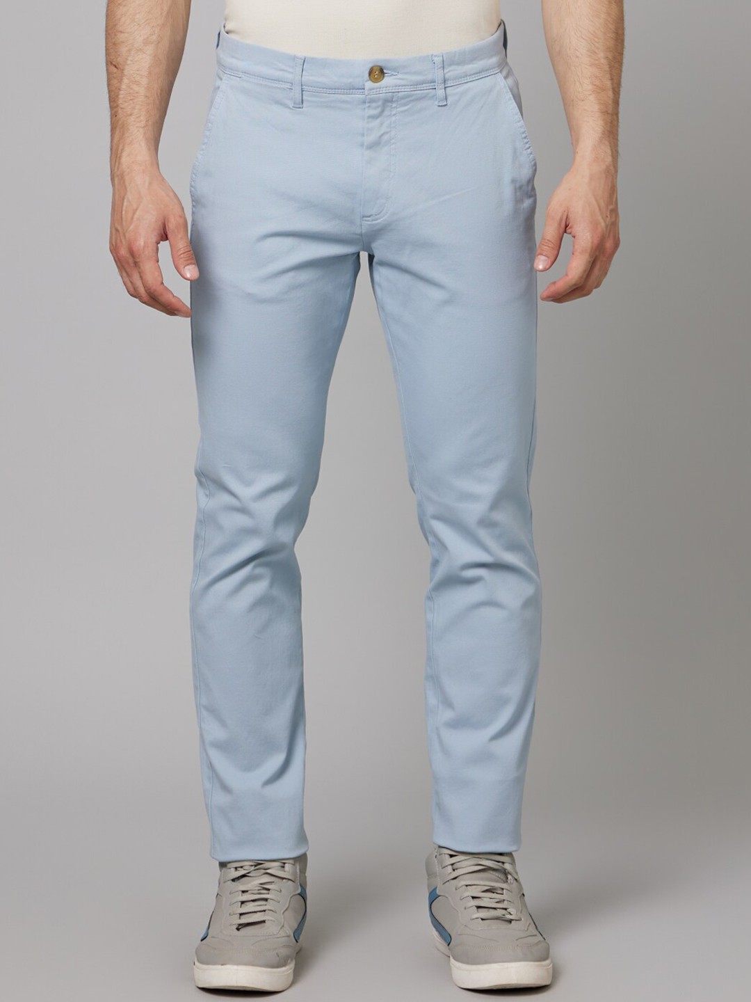 

Celio Men Mid-Rise Slim Fit Plain Cotton Chinos Trousers, Blue