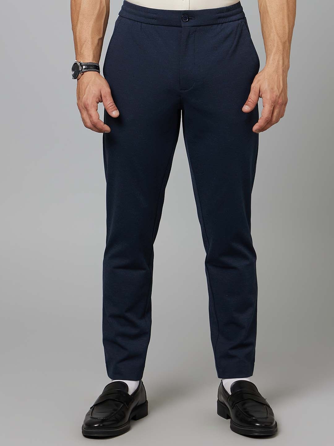 

Celio Men Mid Rise Plain Slim Fit Trousers, Navy blue