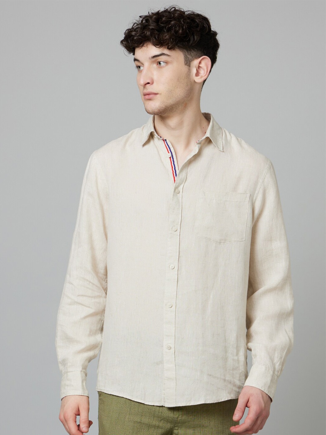 

Celio Classic Spread Collar Linen Casual Shirt, Beige