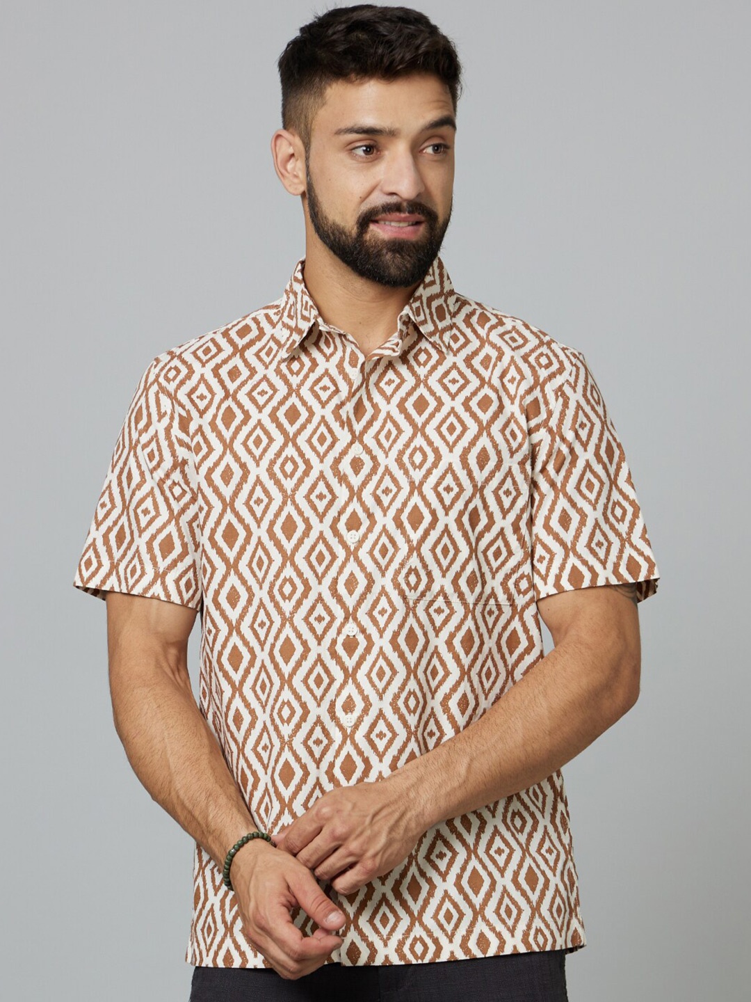 

Celio Classic Geometric Printed Cotton Casual Shirt, Brown