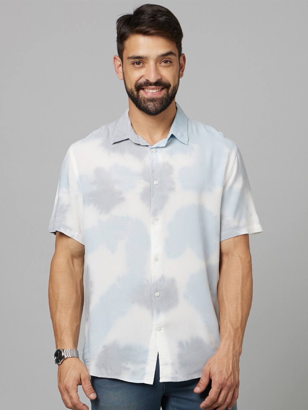 

Celio Classic Abstract Printed Cotton Casual Shirt, White