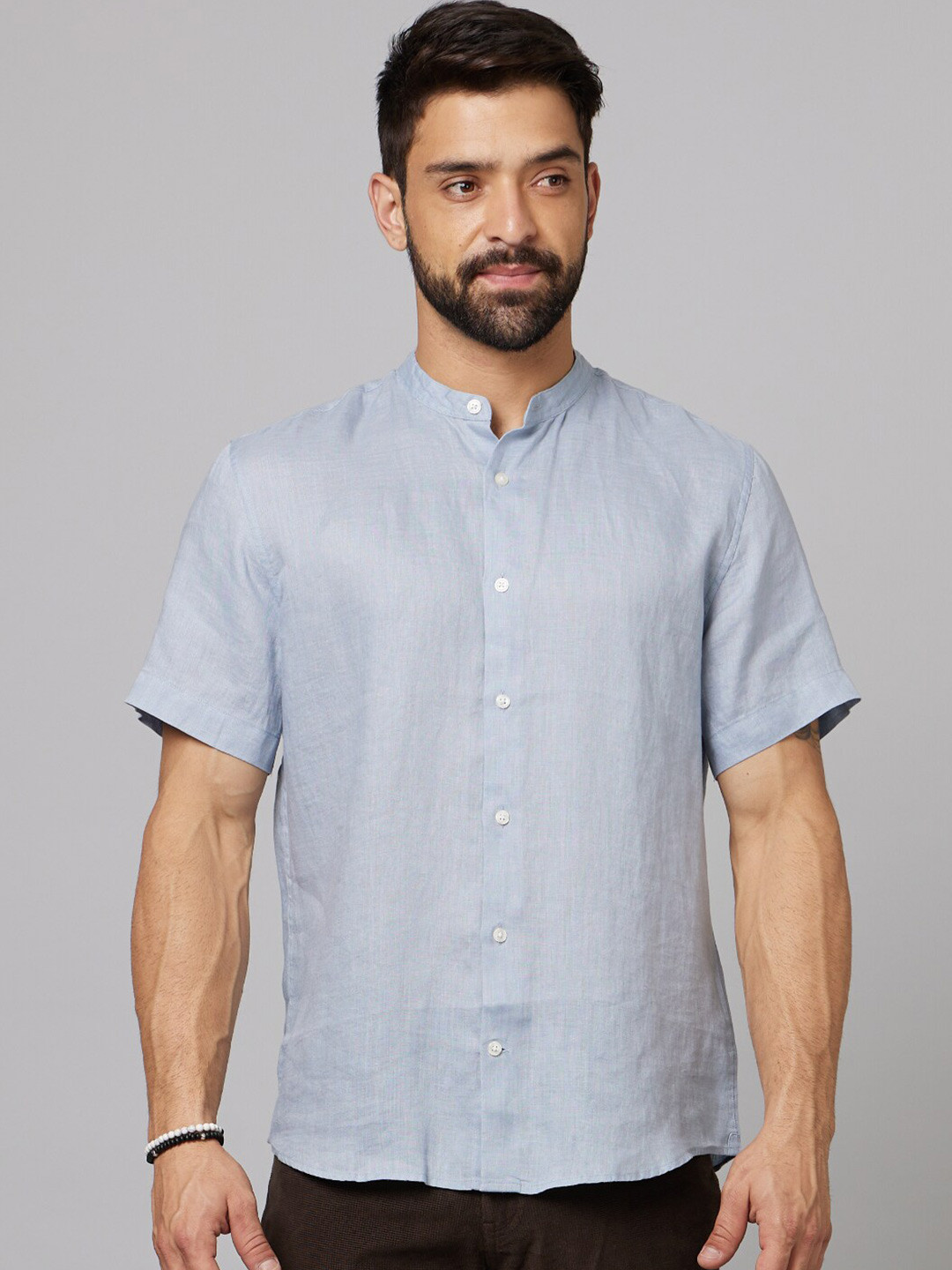 

Celio Classic Mandarin Collar Cotton Casual Shirt, Blue