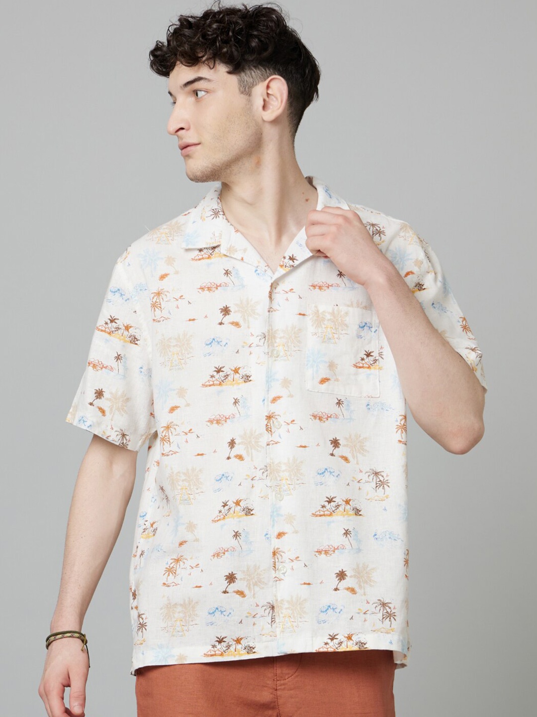 

Celio Classic Floral Printed Cotton Casual Shirt, Off white