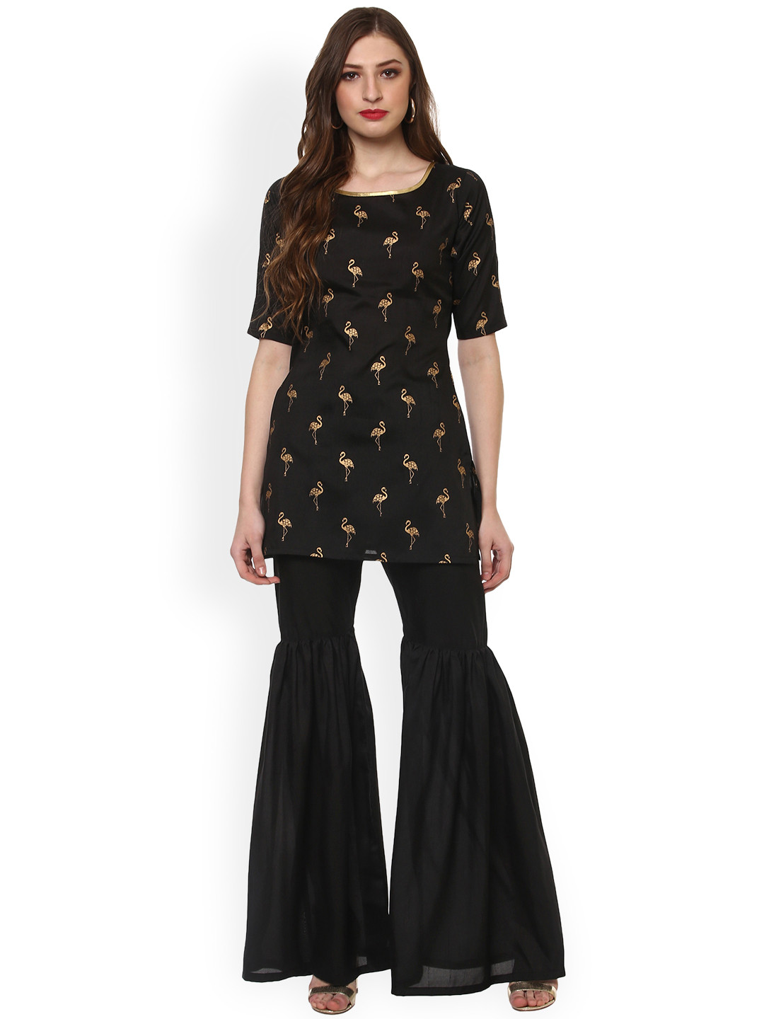 

Ahalyaa Women Black Printed Straight Kurta