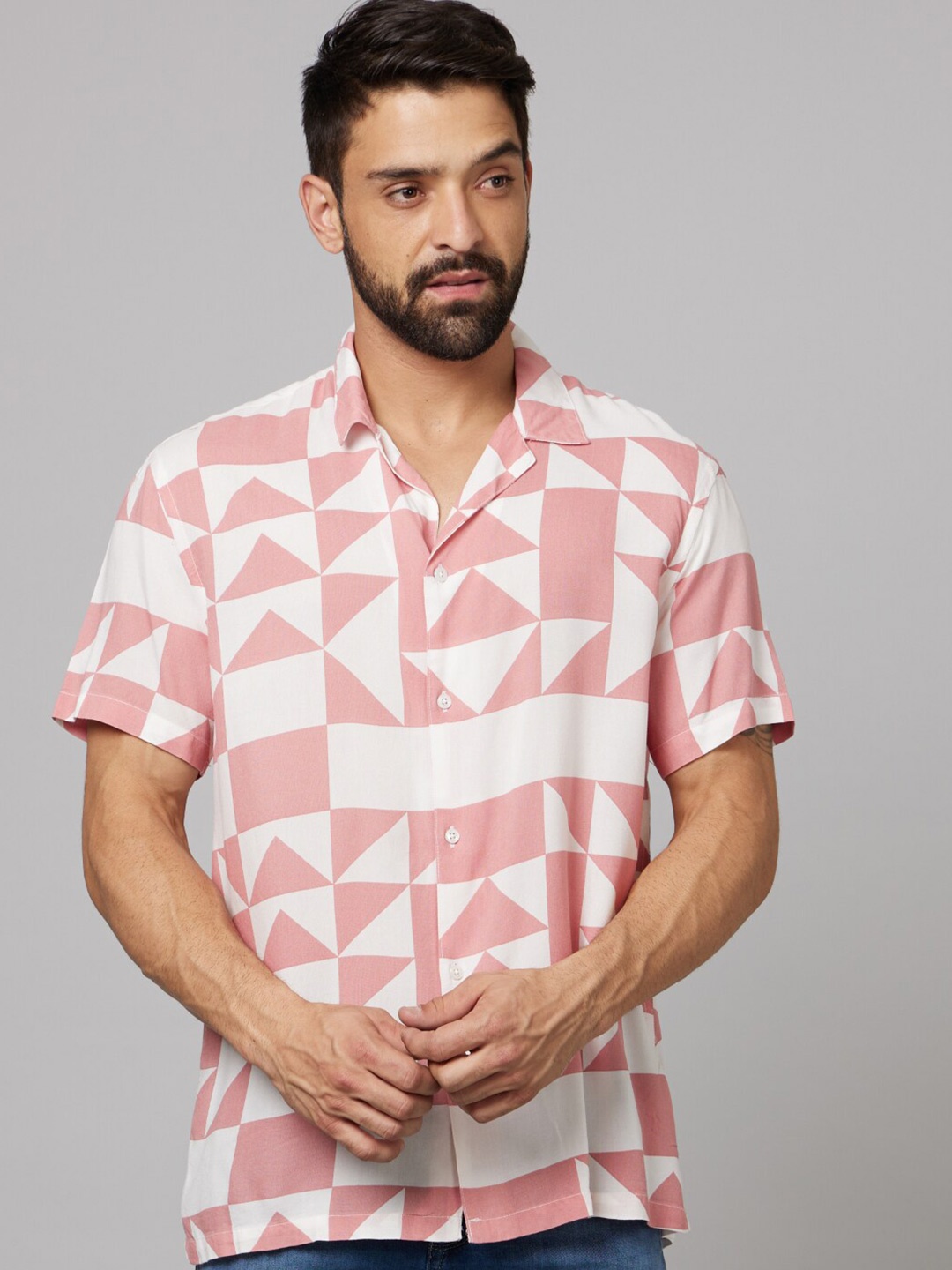 

Celio Classic Abstract Printed Cotton Casual Shirt, Pink