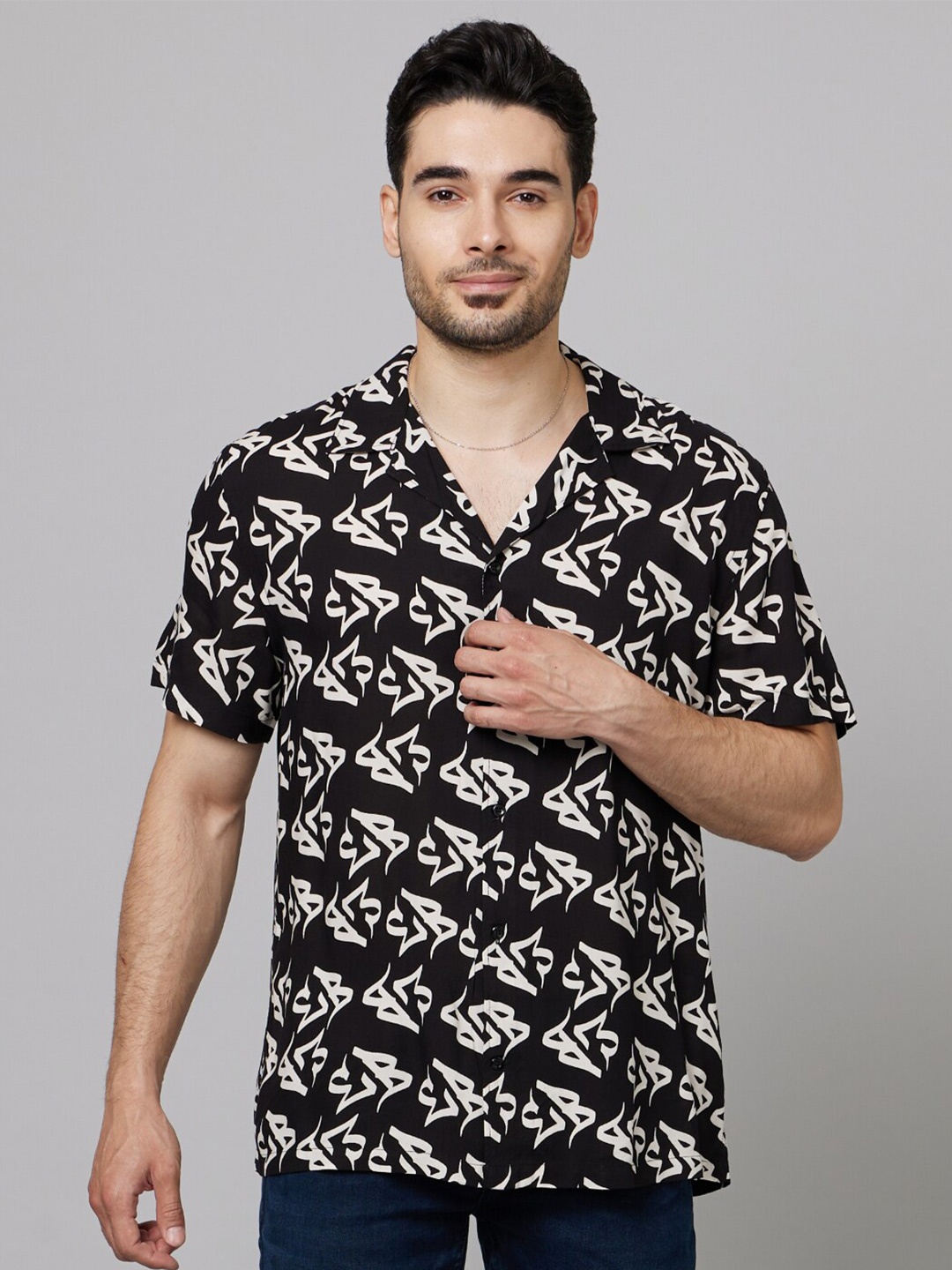 

Celio Classic Conversational Printed Cotton Casual Shirt, Black