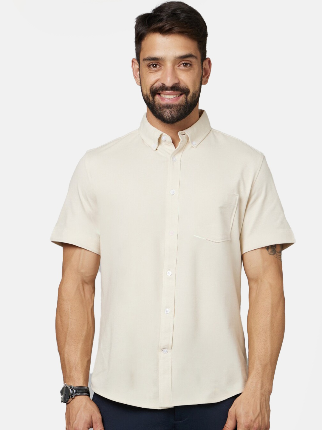 

Celio Spread Collar Slim Fit Casual Shirt, Off white