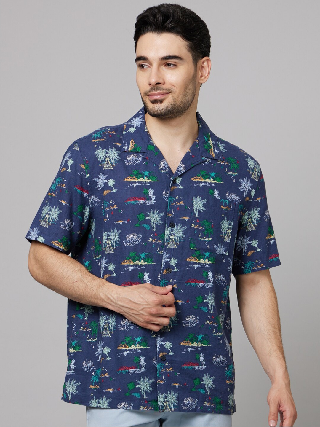 

Celio Classic Printed Cotton Casual Shirt, Navy blue