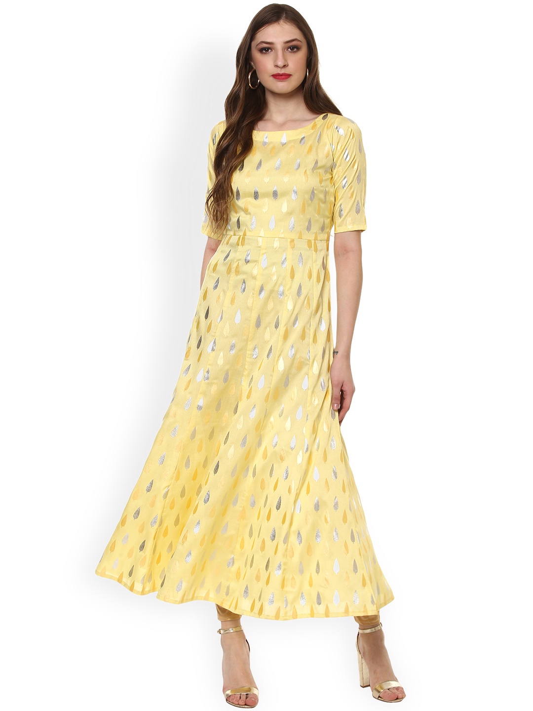 

Ahalyaa Women Yellow Printed Anarkali Kurta