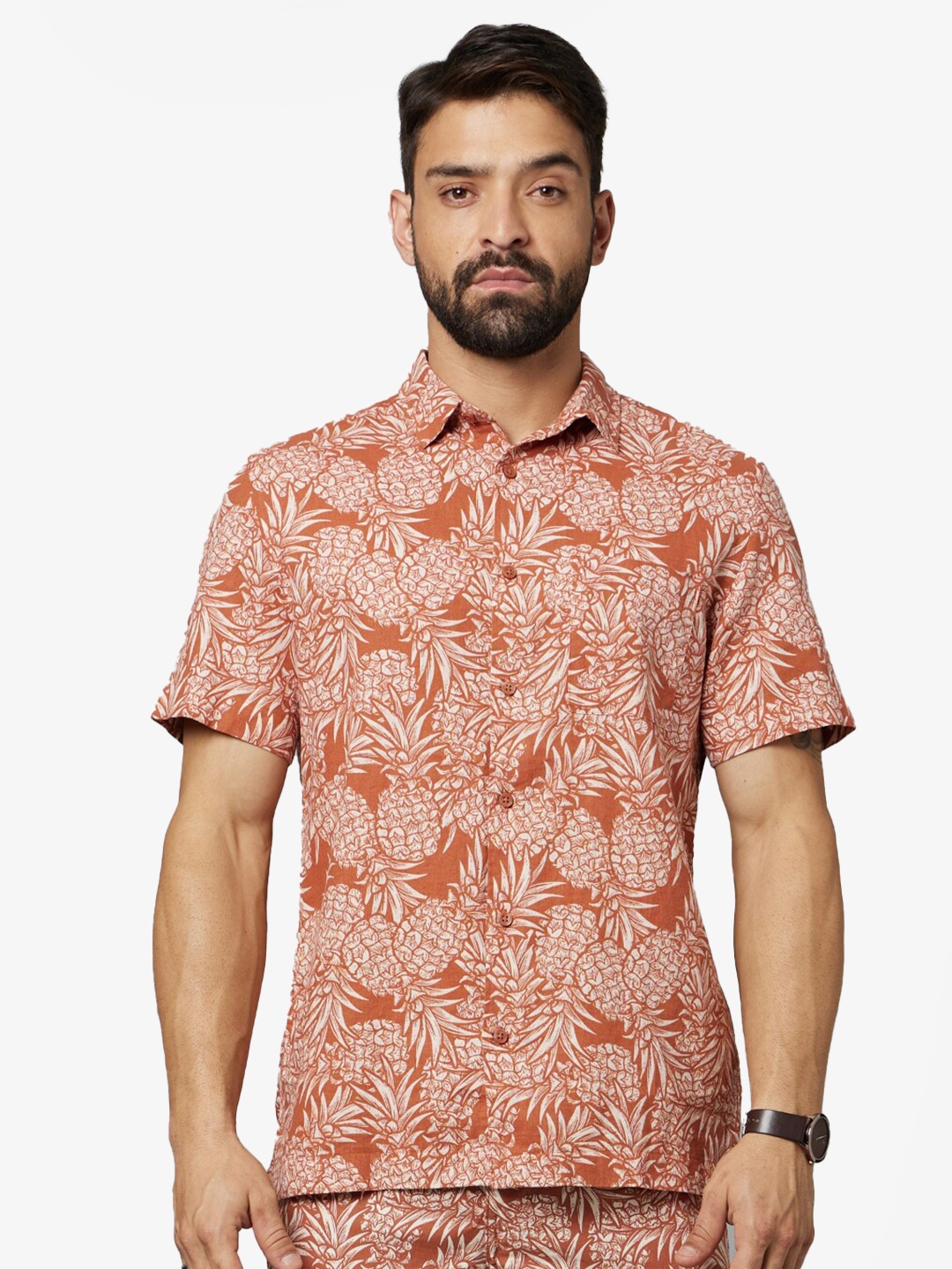 

Celio Classic Floral Printed Cotton Casual Shirt, Rust