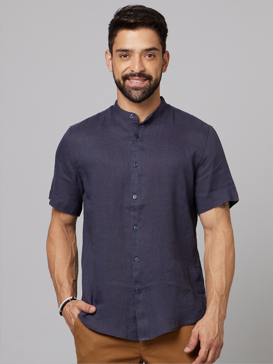 

Celio Straight Slim Fit Linen Casual Shirt, Navy blue