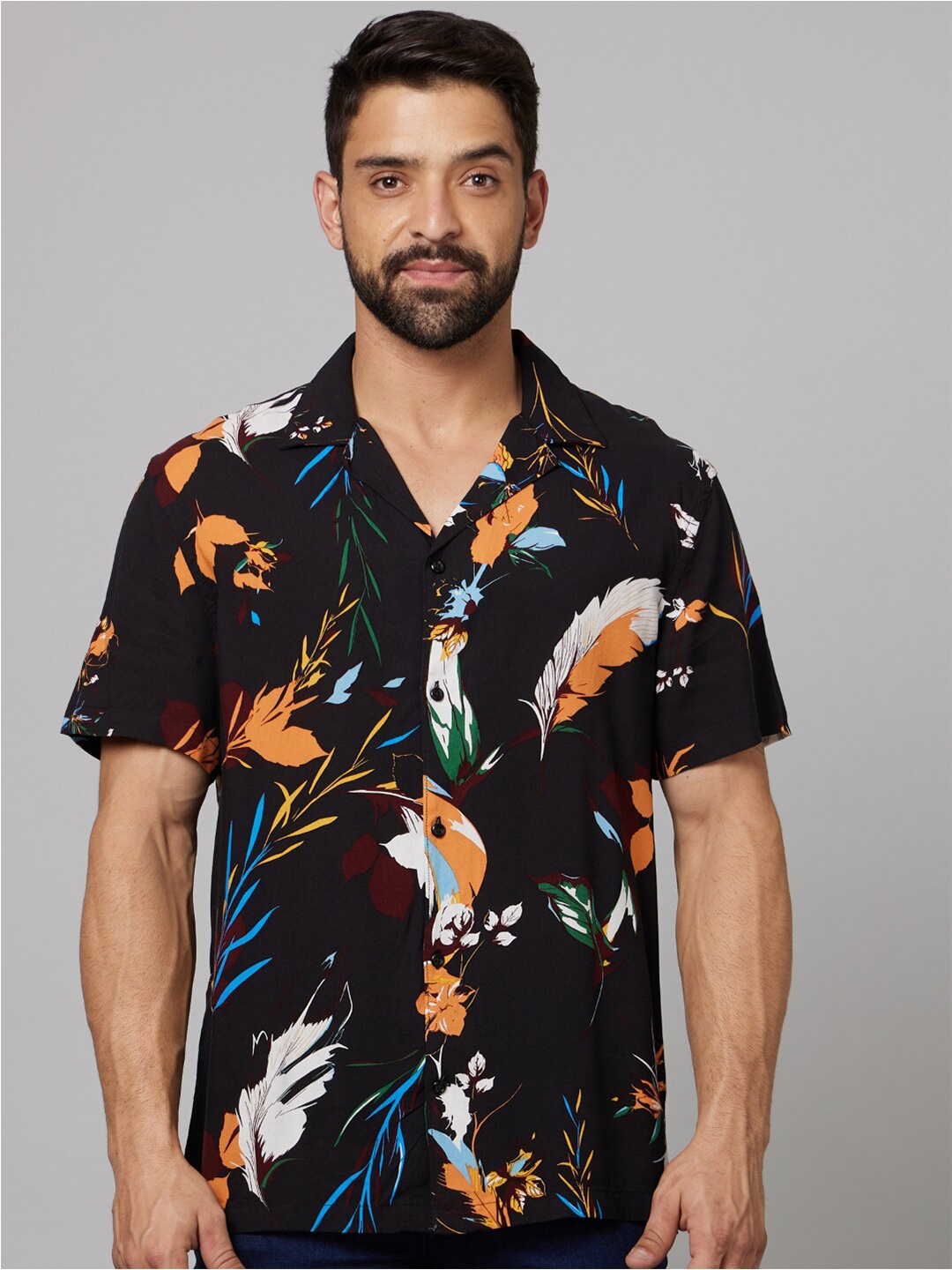 

Celio Classic Fit Floral Printed Casual Shirt, Black