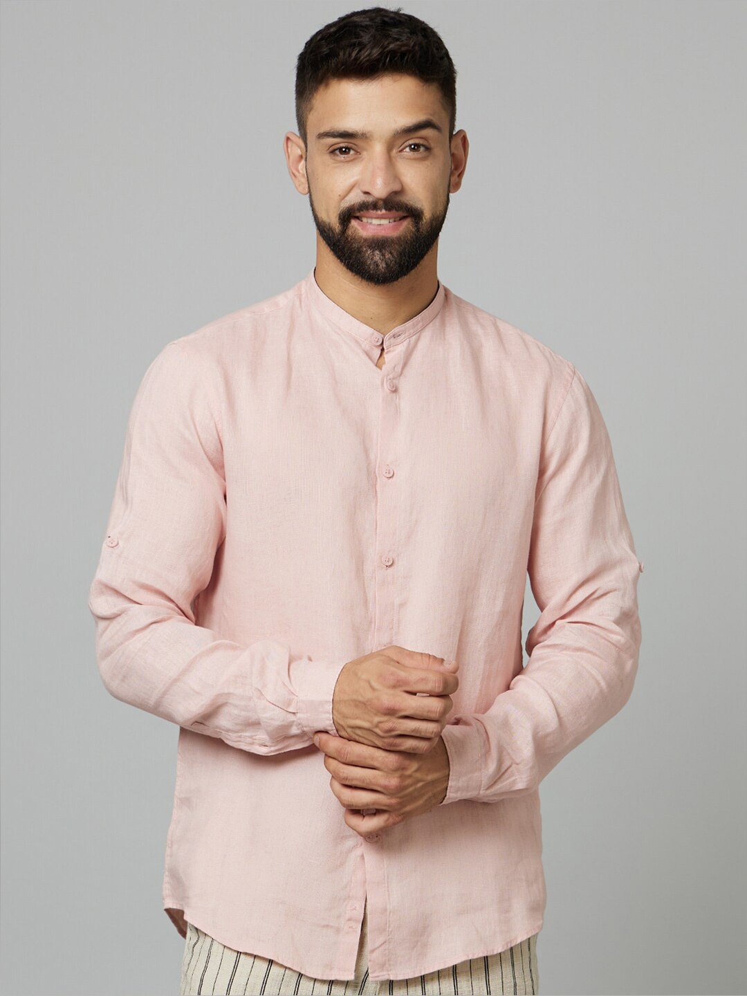 

Celio Mandarin Collar Classic Opaque Casual Shirt, Pink