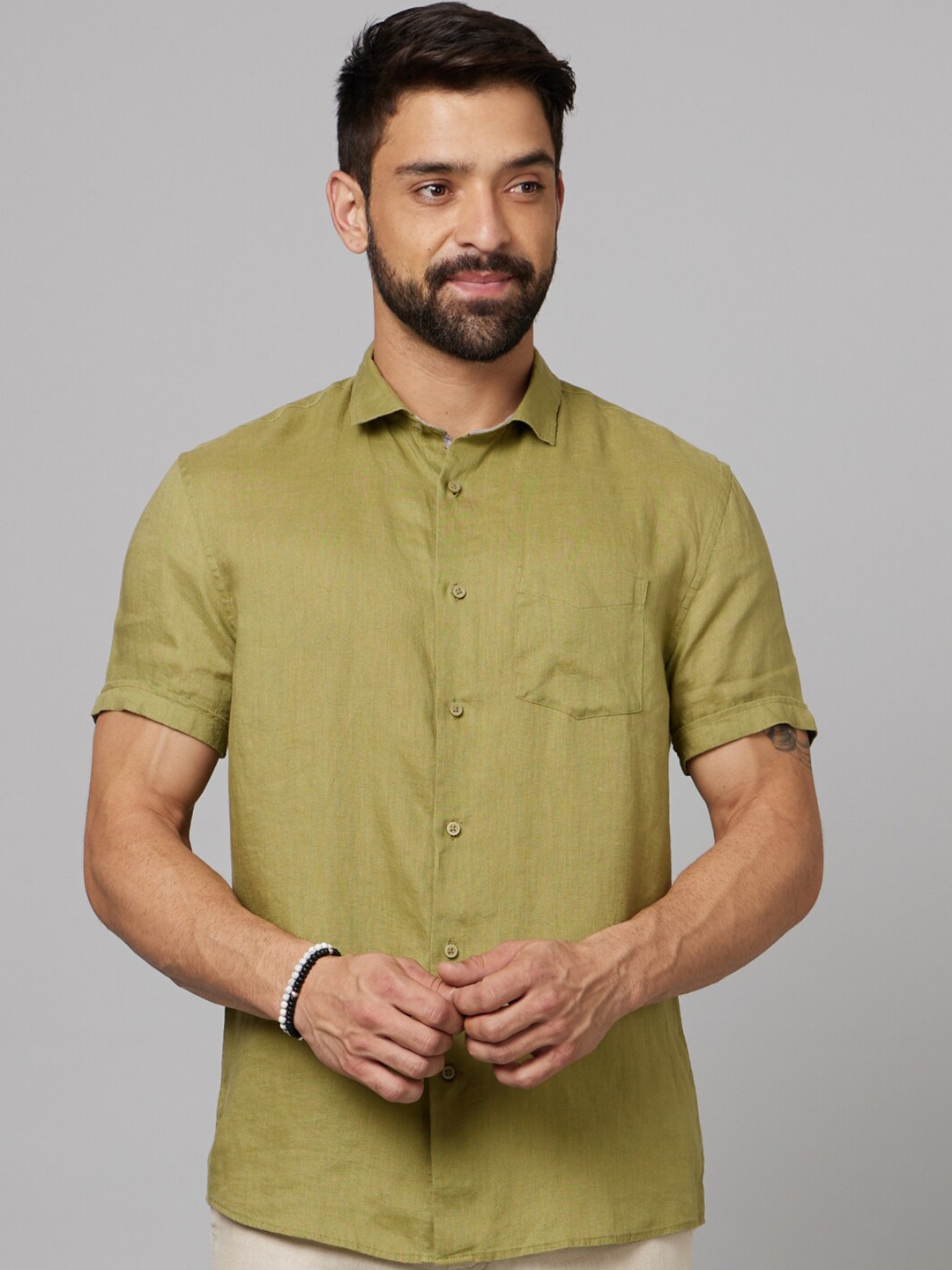 

Celio Straight Slim Fit Cotton Casual Shirt, Olive