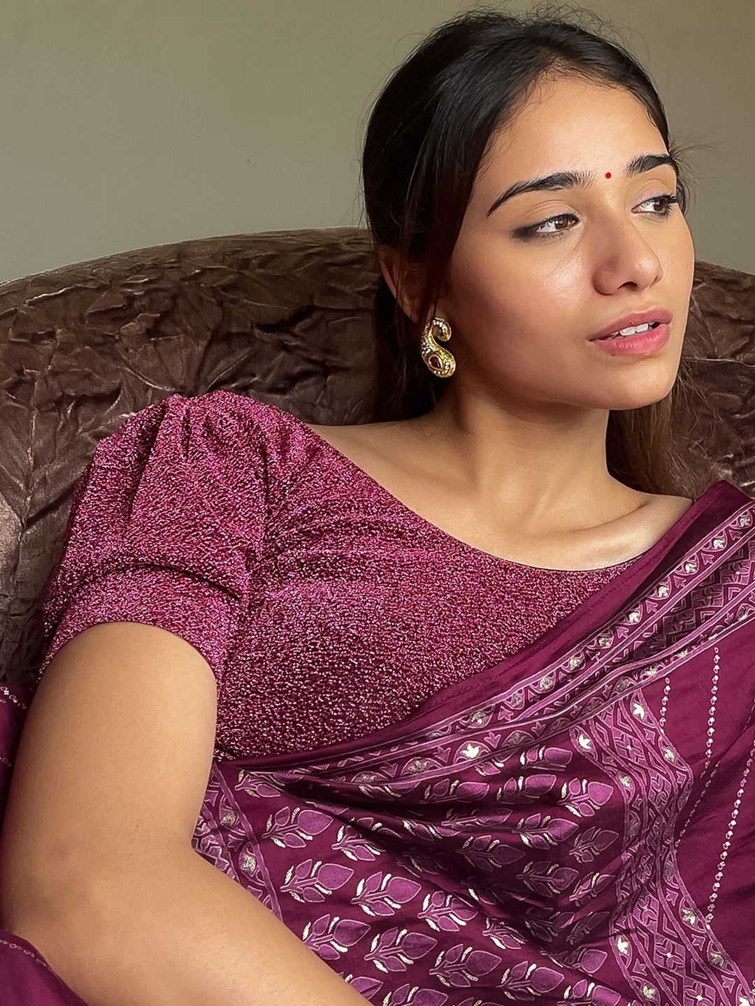 

Bindigasm's Advi Embellished Jacquard Zari Saree Blouse, Pink