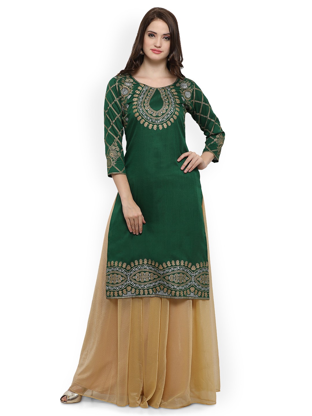 

Ahalyaa Women Green Printed Straight Kurta
