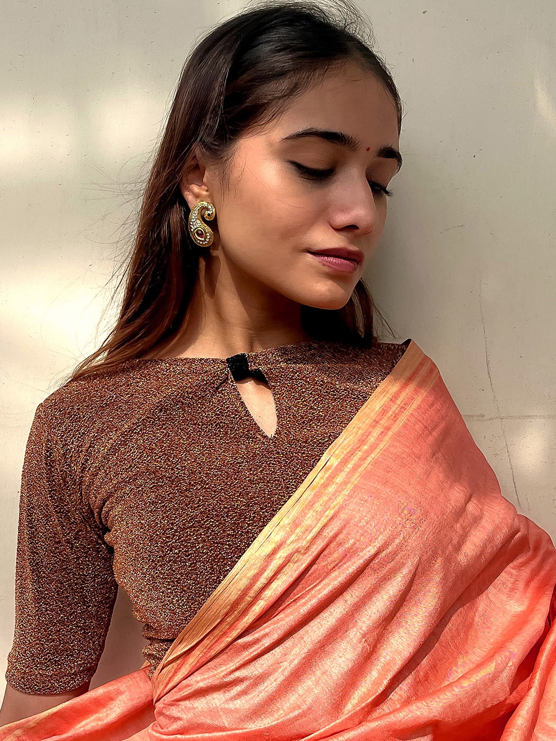 

Bindigasm's Advi Stretchable Lycra Saree Blouse, Copper
