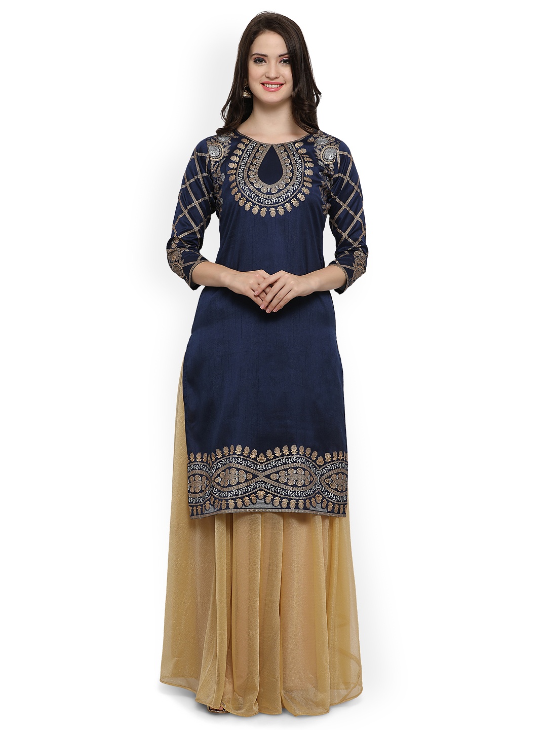 

Ahalyaa Women Navy Solid Straight Kurta, Navy blue