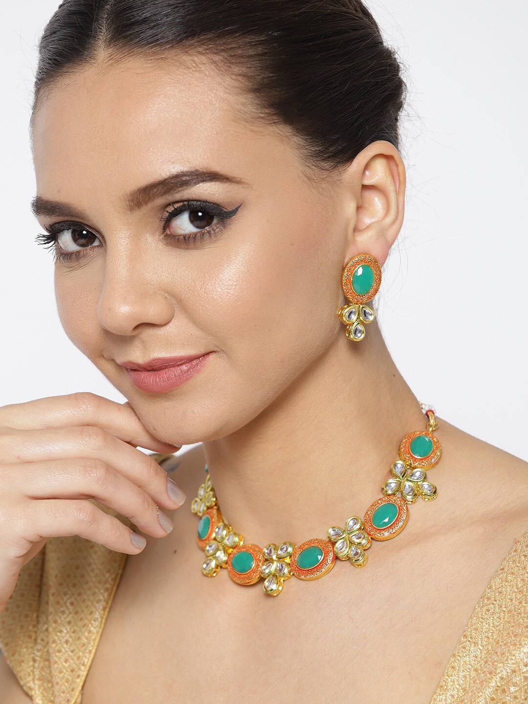 

Anouk Gold-Plated Stone Studded & Beaded Necklace & Earring