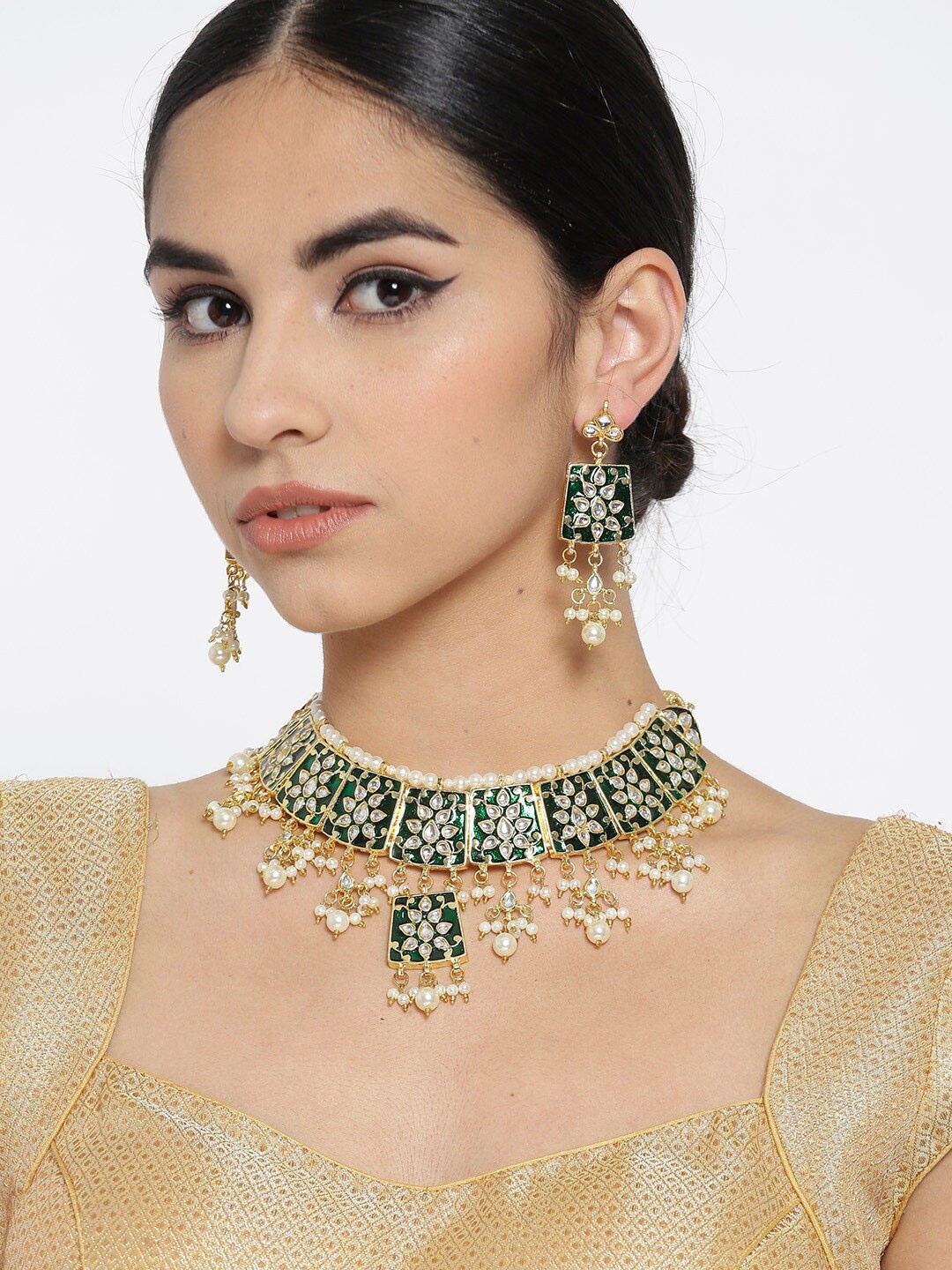 

Anouk Gold-Plated Stone-Studded & Beaded Enamelled Jewellery Set