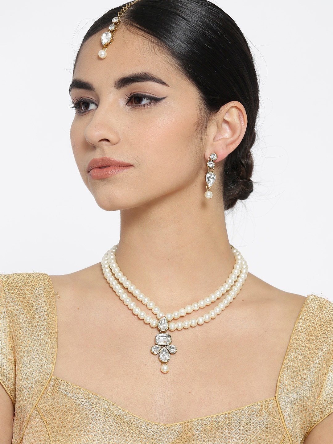 

Anouk Gold-Plated Stone Studded & Pearls Beaded Jewellery Set